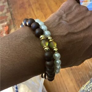 Men’s Wood and Pearl Moonstone Bracelet Set🌒🌗